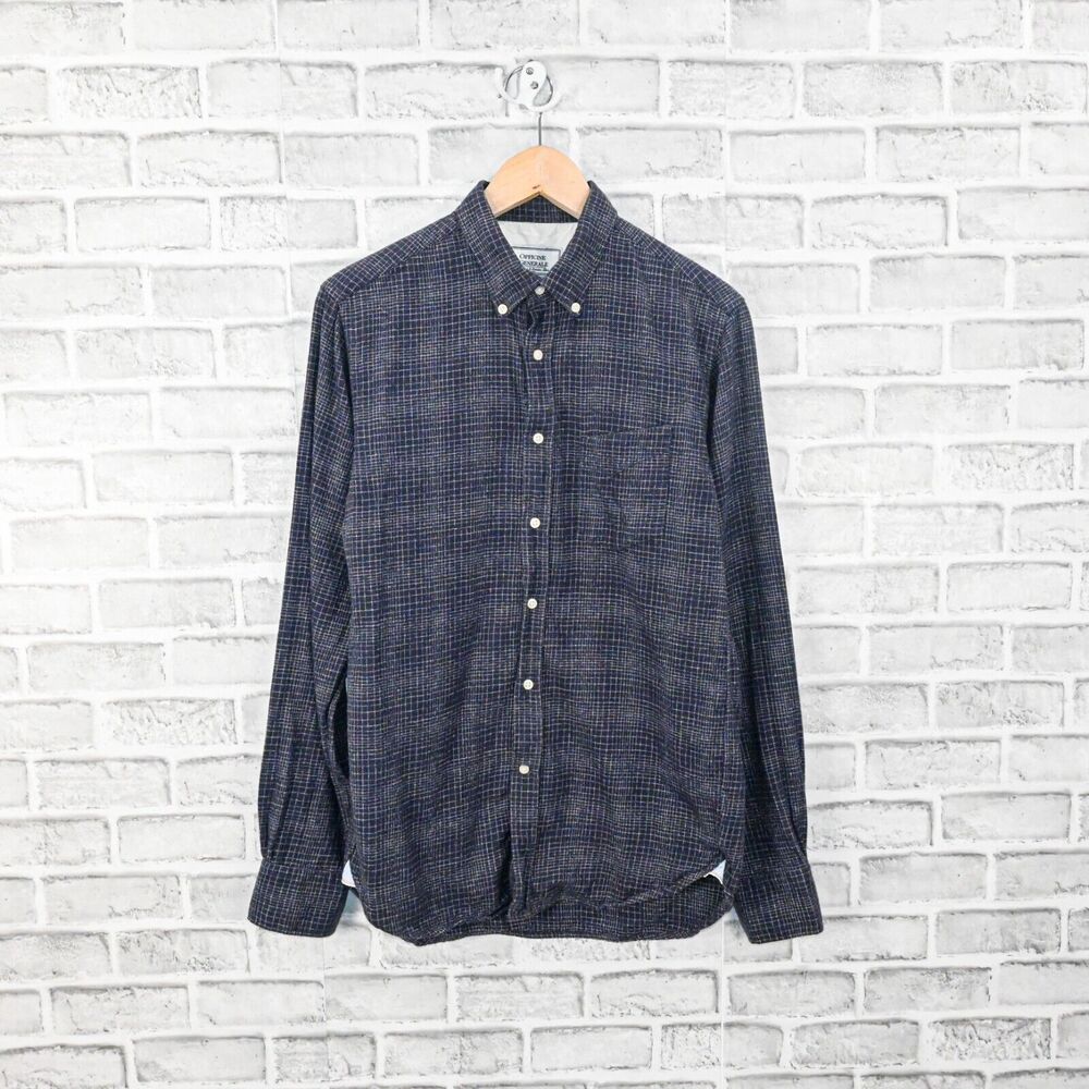 Officine Generale Men's Button Down Flannel Shirt blue check cotton size Small